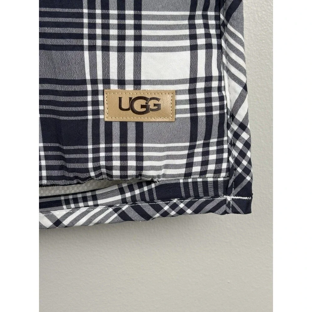 ONE UGG Plaid Sherpa Standard Pillowcase Soft Cozy Rustic Lodge Blue White Plaid